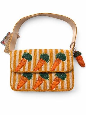 Viral Carrot Vegetable Striped Beaded Shoulder Bag NWT